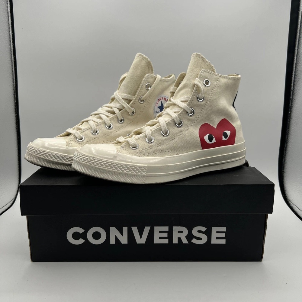 Comme des Garcons PLAY x Converse Chuck 70 Hi Heart Womens 6 Cream 150205C CDG